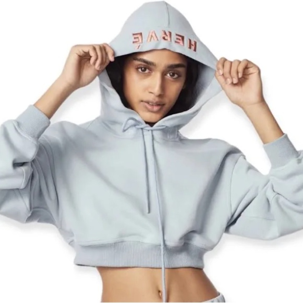 Hervé Léger Cropped Hooded Sweatshirt - Steel Blue / XS 
NWOT
